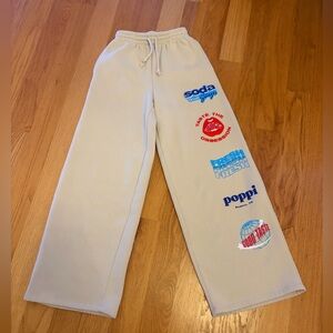 Cream Sweatpants with Graphic Prints